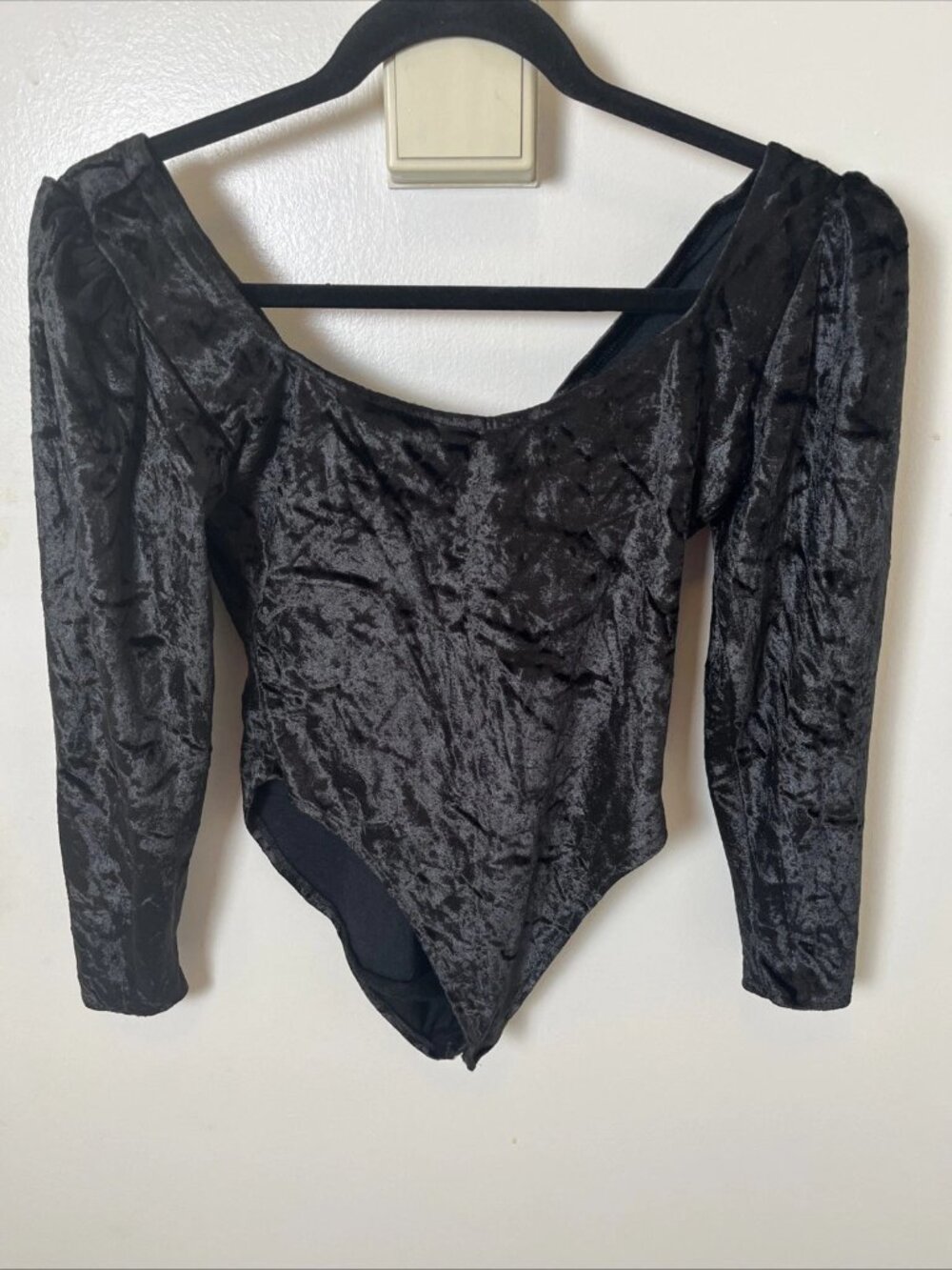 Vintage Claudine Bueche Crushed Velvet Bodysuit Black Small Made in USA
